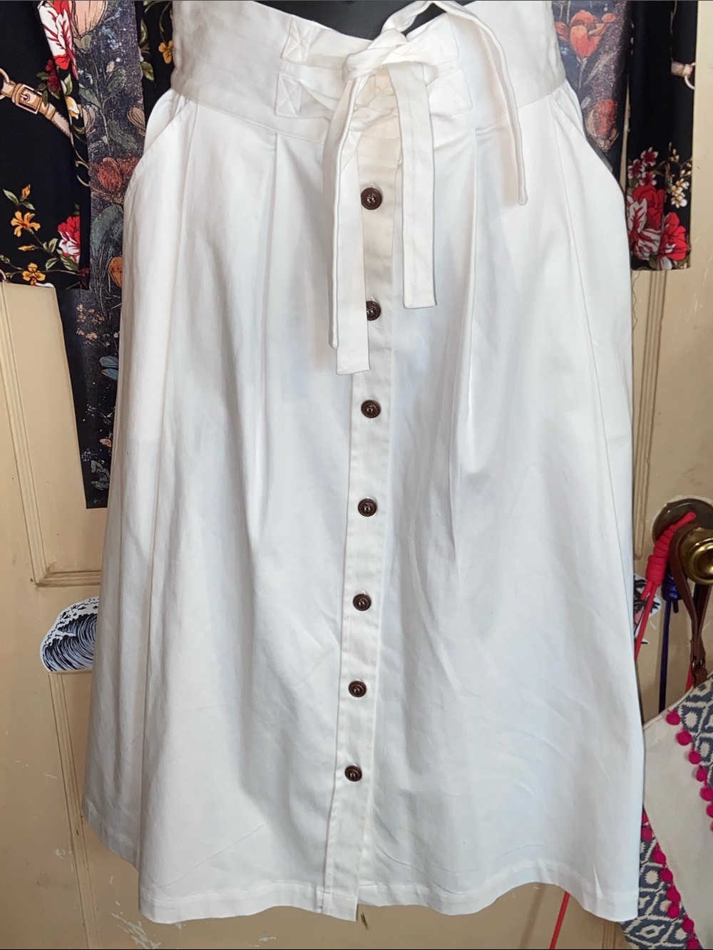 IVORY BUTTON DOWN FULL COTTON SKIRT Nautical Gardens GIANNI BINI “OLIVIA” NWT